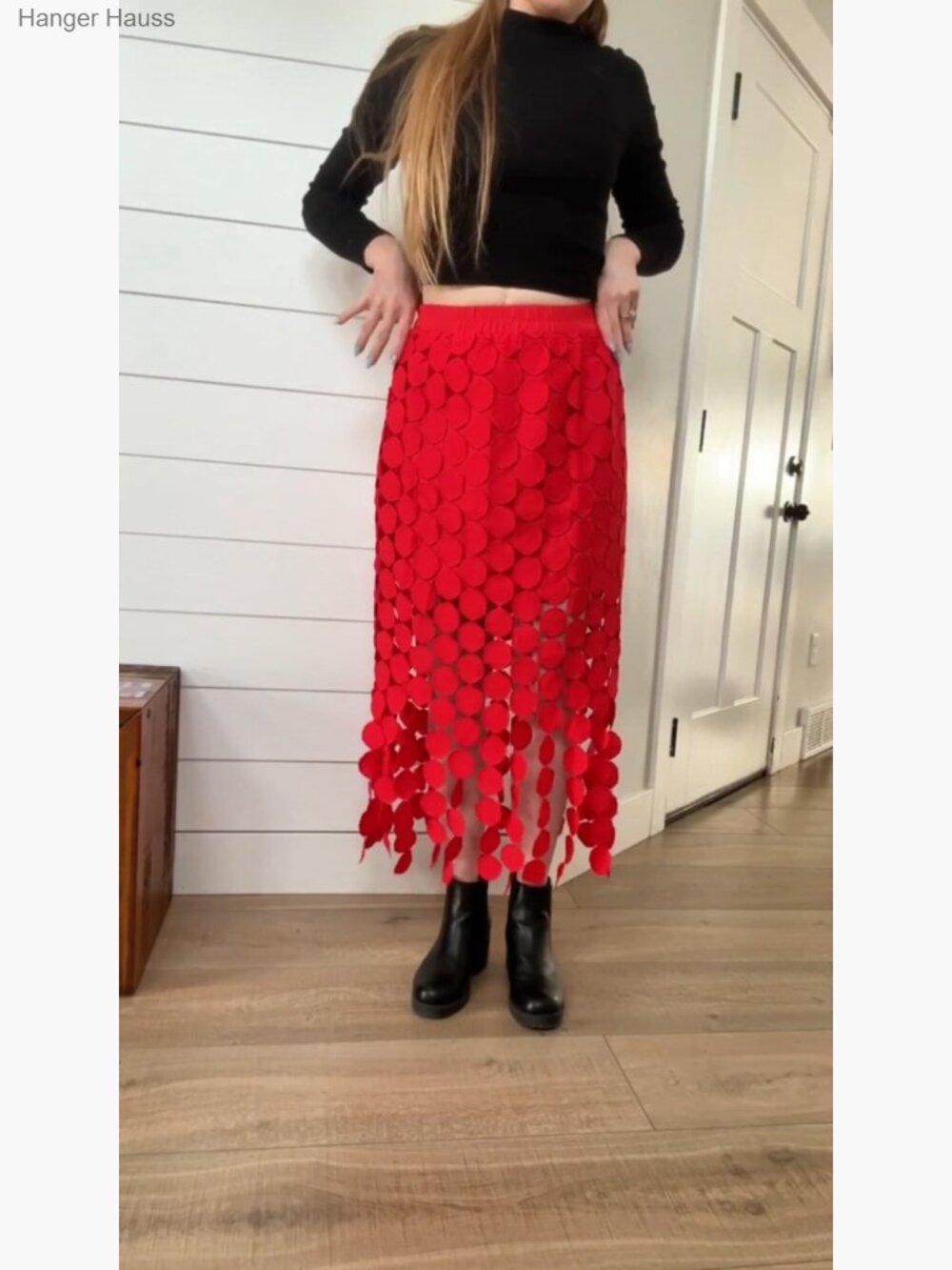 Hollow Out Maxi Skirt High Waisted Boho Fringe Hem Long - Picture 7 of 7